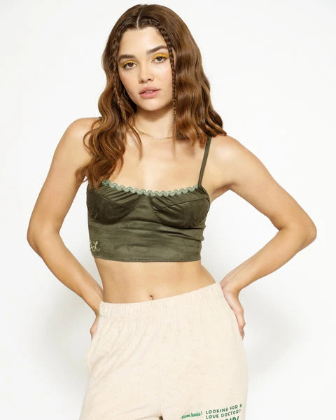 BOYS LIE Olive Suede Bustier Tank 1 BOYS LIE Olive Suede Bustier Tank