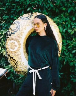 BOYS LIE Green Velour Cropped Hoodie