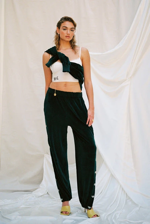 Green Oh Snap Velour Pants BOYS LIE Green Oh Snap Velour Pants -boy‘s lie Sales Store