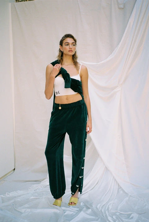 Green Oh Snap Velour Pants BOYS LIE Green Oh Snap Velour Pants -boy‘s lie Sales Store